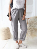 Style solid color casual elastic high waist straight trousers