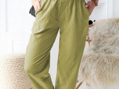 Style solid color casual elastic high waist straight trousers