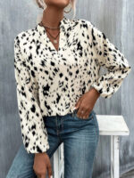 Full-Print Leopard V-Neck Long-Sleeved Blouse – Chic and Wild
