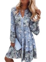 Chic Floral Mosaic-V-Neck Cropped Sleeve Layered Mini Dress