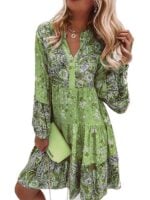 Chic Floral Mosaic-V-Neck Cropped Sleeve Layered Mini Dress