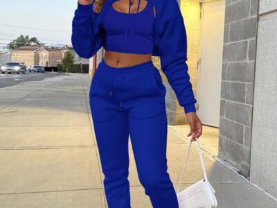 Drawstring Solid Color Hoodie Long Sleeve Drawstring Trousers Vest Three-Piece Suit