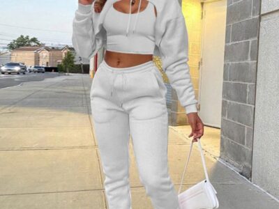 Drawstring Solid Color Hoodie Long Sleeve Drawstring Trousers Vest Three-Piece Suit