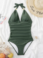 Conservative Backless Halter One-Piece Swimsuit