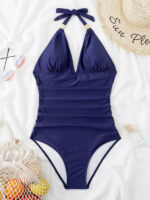 Conservative Backless Halter One-Piece Swimsuit