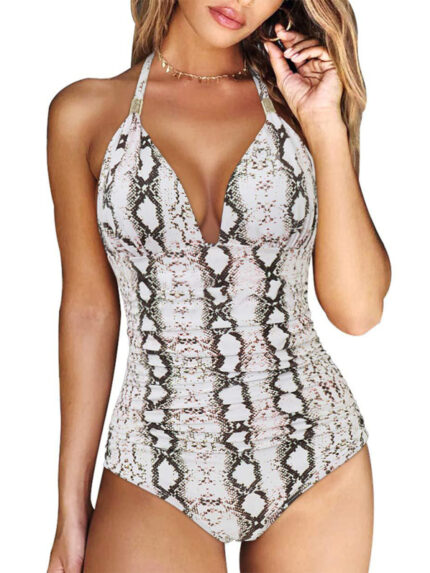 Conservative Backless Halter One-Piece Swimsuit