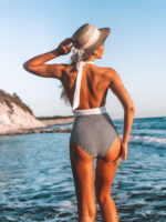 Halter Neck Color-Block One-Piece Swimsuit