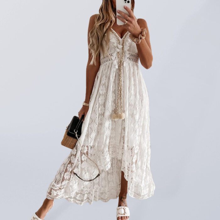 Elegant Solid Color Lace Slip Dress