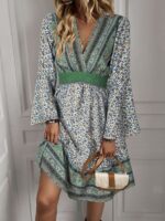 Bohemian Elegance V-Neck Long Sleeve Maxi Dress