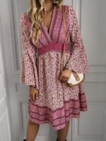 Bohemian Elegance V-Neck Long Sleeve Maxi Dress