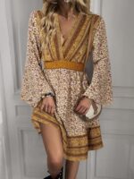 Bohemian Elegance V-Neck Long Sleeve Maxi Dress