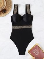 Rivet Decor Push-Up One-Piece Swimwear for Women