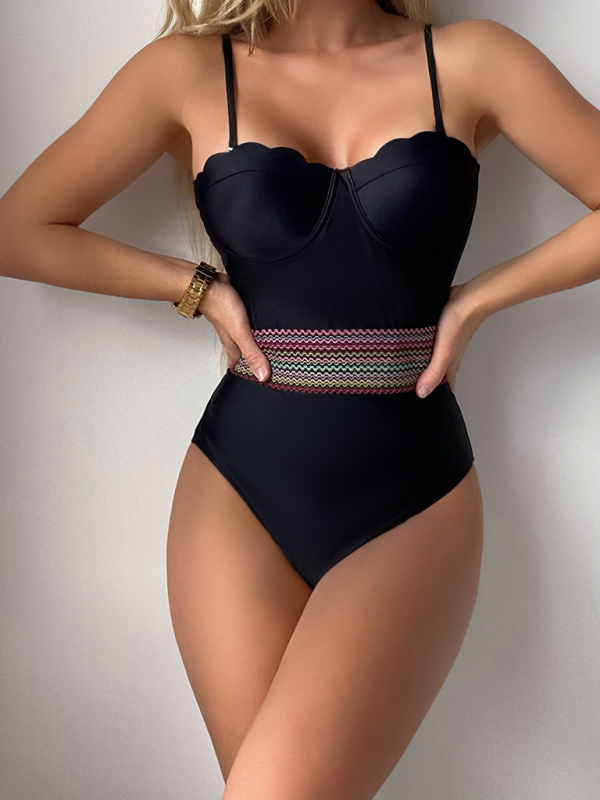 Sleek Black Shell-Inspired One-Piece Swimsuit