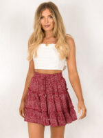 High Waist Ruffled Floral Printed A-Line Skirt for Women