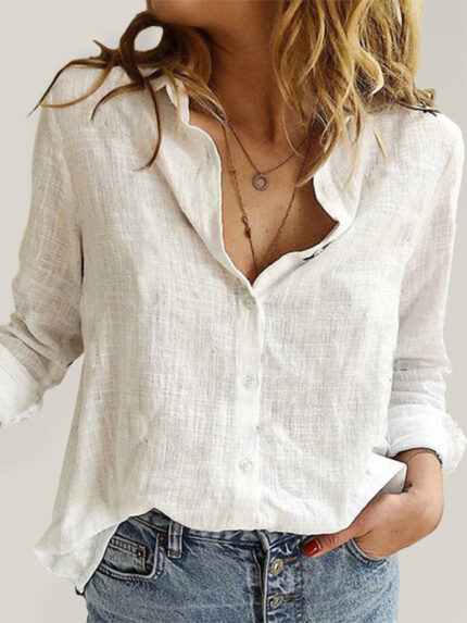 Chic Loose Long Sleeve Linen Shirt | Versatile Solid Color Casual Top