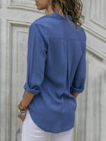 Deep V-Neck Chiffon Shirt with Long Sleeves and Button Closure