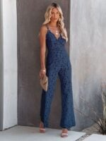 Elegant Lace Jumpsuit with Mid Waist and Smooth Lining