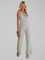 Elegant Lace Jumpsuit with Mid Waist and Smooth Lining