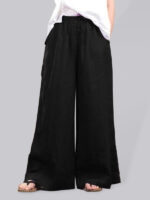 Stylish Loose Wide-Leg Linen Pants in a Solid Color