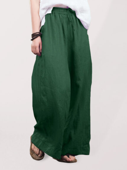 Stylish Loose Wide-Leg Linen Pants in a Solid Color