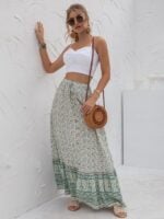 Women’s Latest High Waist Printed Breasted Button Slit Skirt