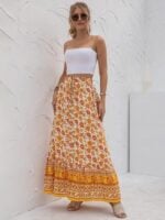 Women’s Latest High Waist Printed Breasted Button Slit Skirt