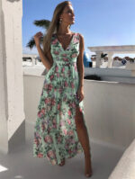 Sleeveless Chiffon Maxi Dress with Elegant Floral Print