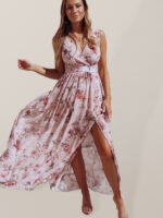 Sleeveless Chiffon Maxi Dress with Elegant Floral Print