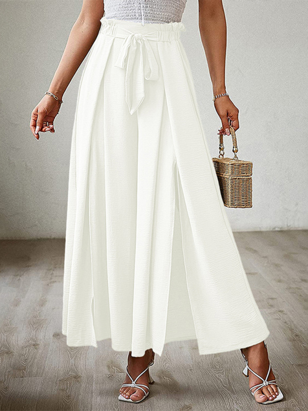 High Waist Bow-Tie Pleated Wide-Leg Pants with Belt