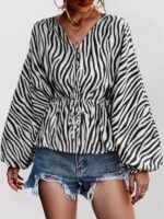 Single-Breasted Zebra Print V-Neck Women’s Top