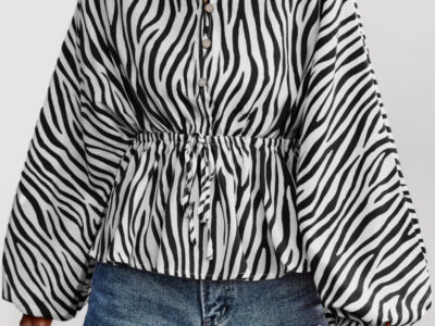 Single-Breasted Zebra Print V-Neck Women’s Top