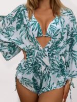 Tropical Print High Waist Tie Bikini Three-Piece Set