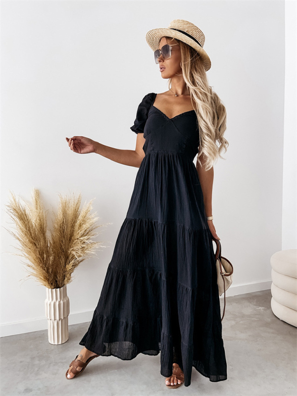 Chic- Short-Sleeved Off-The-Shoulder Backless Dress