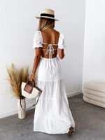 Chic- Short-Sleeved Off-The-Shoulder Backless Dress