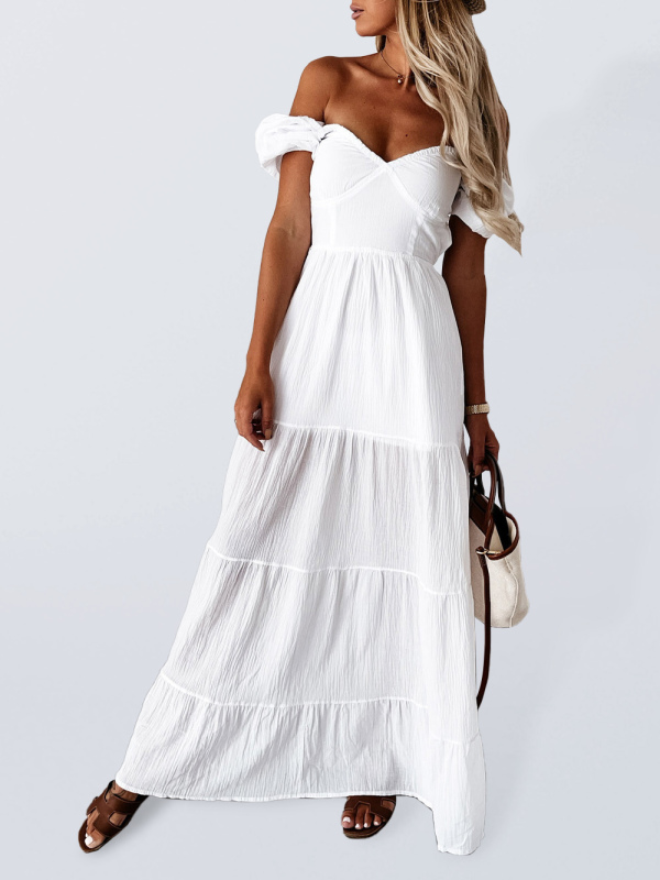 Chic- Short-Sleeved Off-The-Shoulder Backless Dress