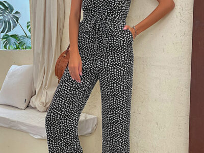 Leopard Print V-Neck Woven Casual Jumpsuit