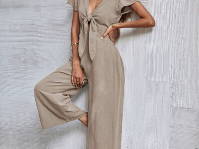 Short-Sleeved V-Neck Cropped Jumpsuit