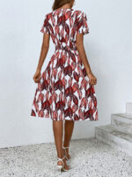 Elegant V-Neck Floral Print Short-Sleeved Dress