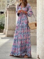 New Bohemian V-Neck Swing Dress with a Touch of Elegance