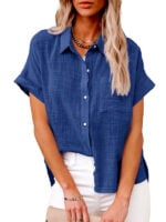 Casual Loose Lapel Short-Sleeved Shirt | Woven Style Blouse