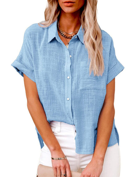 Casual Loose Lapel Short-Sleeved Shirt | Woven Style Blouse