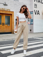 High-Waisted Woven Pants with Elastic Waist