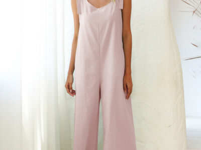 Loose Woven Strap Straight Overalls