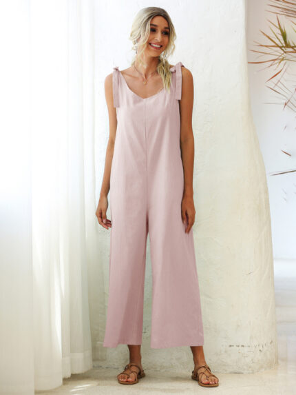 Loose Woven Strap Straight Overalls