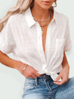 Cotton and Linen Side Slit Pocket Shirt