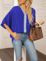 Dolman Sleeve Chiffon V-Neck Short Sleeve Shirt