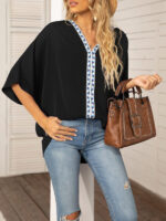 Dolman Sleeve Chiffon V-Neck Short Sleeve Shirt