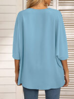 Dolman Sleeve Chiffon V-Neck Short Sleeve Shirt