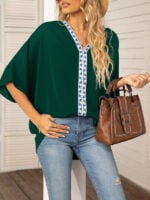 Dolman Sleeve Chiffon V-Neck Short Sleeve Shirt