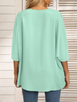 Dolman Sleeve Chiffon V-Neck Short Sleeve Shirt